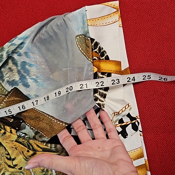 ELYSSE 26 equestrian feathers straps animal print top tunic brown green Sm. EUC - Picture 7 of 9